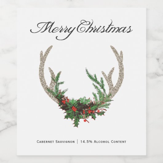 ボホディア〔雄ジカの〕枝角 |赤素朴のクリスマスフローラ ワインラベル (シングルラベル)