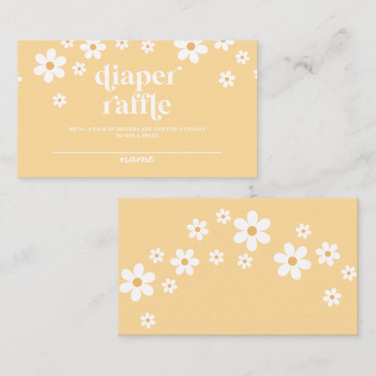 ボホデイジーイエローフローラベビーシャワーおむつラッフル エンクロージャーカード (正面/裏面)