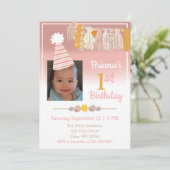 ボホデイジーカスタムフォトガールズファースト誕生日 招待状 (スタンド正面)
