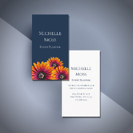 ボホデイジーカラフルボタニカルネイビーブルー 名刺