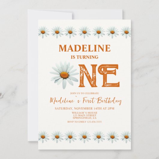 ボホデイジーガールズ1st誕生日パーティー 招待状 (正面)