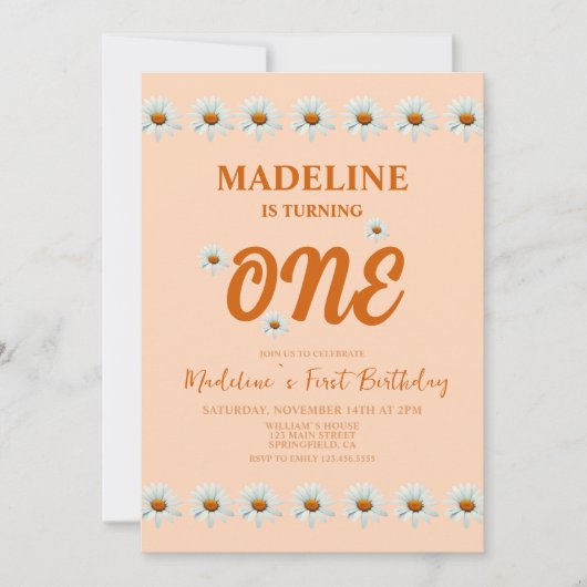 ボホデイジーガールズ1st誕生日パーティー 招待状 (正面)