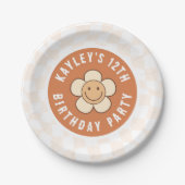 ボホデイジーグルービーレトロガールバースデーパーティー ペーパープレート (正面)