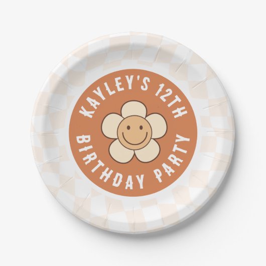 ボホデイジーグルービーレトロガールバースデーパーティー ペーパープレート (正面)