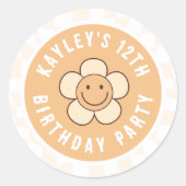 ボホデイジーグルービーレトロガールバースデーパーティー ラウンドシール (正面)