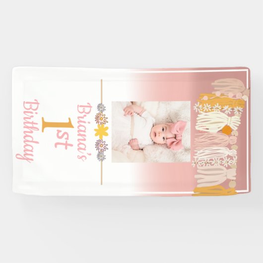 ボホデイジータッセカスタムル誕生日フォトピンク 横断幕 (横)