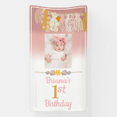 ボホデイジータッセカスタムル誕生日フォトピンク 横断幕 (縦)