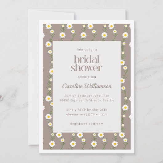 ボホデイジーチェーンフローラタウペブライダルシャワー 招待状 (正面)