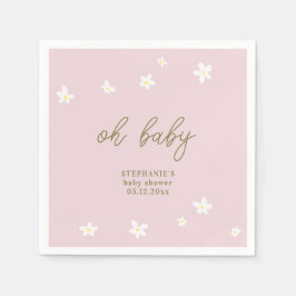 ボホデイジーピンク金ゴールドオ赤ちゃんガールシャワー スタンダードカクテルナプキン