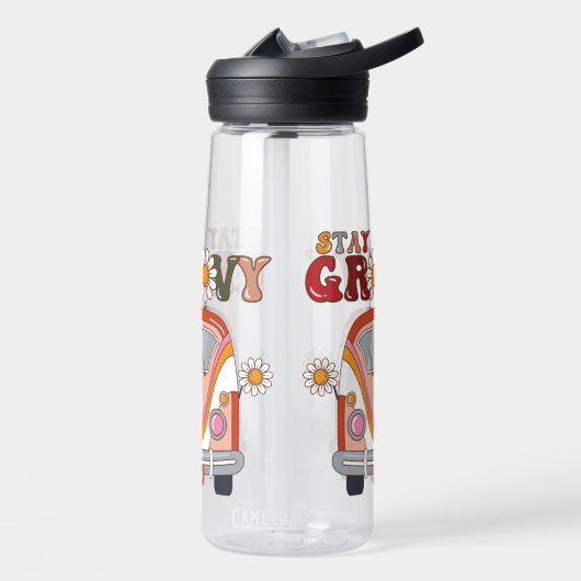 ボホデイジーフラワーズレトログルーヴィーフローラデザイン ウォーターボトル (左面)