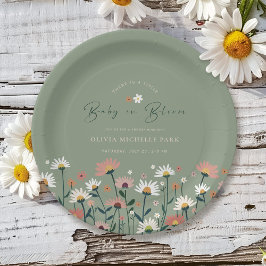 ボホデイジーフローラセージ緑ベビーイン開花シャワー ペーパープレート
