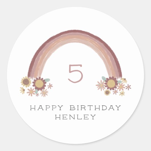 ボホデイジーフローラレインボーガールズ誕生日 ラウンドシール (正面)