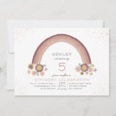 ボホデイジーフローラレインボーピンク誕生日 招待状 (正面)