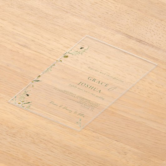 ボホデイジーベイッジワイルドフラワー結婚ズ アクリル招待状 (レイダウン)