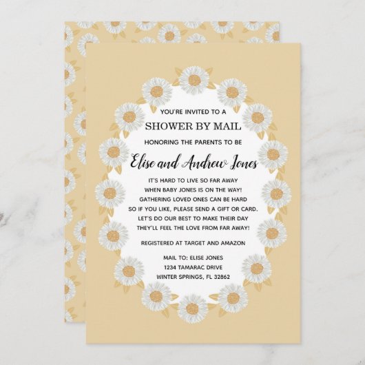 ボホデイジーベビーガールベビーシャワーバイメール 招待状 (正面/裏面)