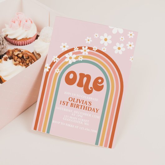 ボホデイジーレインボー最初の誕生日 招待状