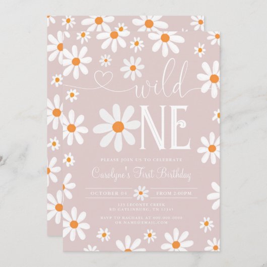 ボホデイジーワイルドワン1st誕生日パーティの招待状 招待状 (正面/裏面)