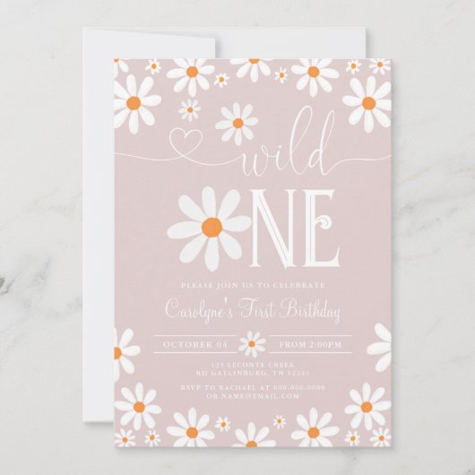 ボホデイジーワイルドワン1st誕生日招待状 招待状 (正面)