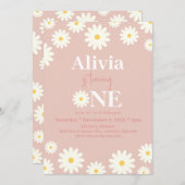 ボホデイジーワンフローラピンクボヘミアン1歳 招待状 (正面/裏面)