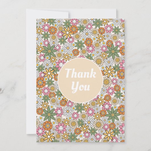 ボホデイジー花70s Groovyフローラ サンキューカード (正面)