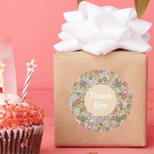 ボホデイジー花70s Groovyフローラ ラウンドシール (パーティー)