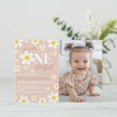 ボホデイジー開花ファースト誕生日フォト招待状 サンキューカード (スタンド正面)