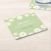 ボホデイジー2つのフローラグリーンボヘミアン2番目の誕生日 スクエアペーパーコースター (アングル)