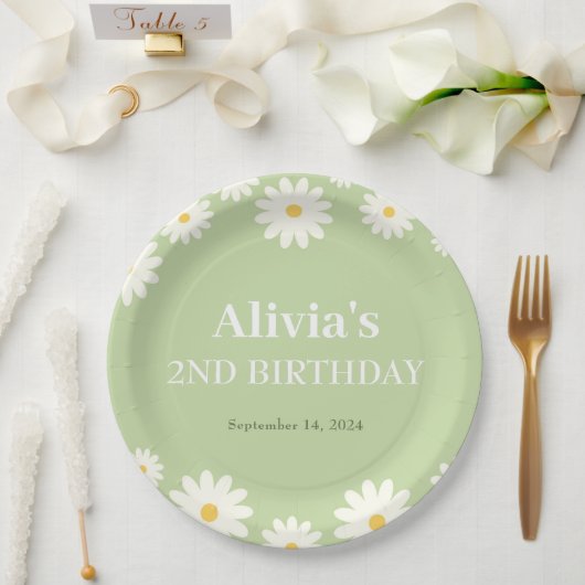 ボホデイジー2つのフローラグリーンボヘミアン2番目の誕生日 ペーパープレート (ウェディング)
