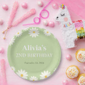 ボホデイジー2つのフローラグリーンボヘミアン2番目の誕生日 ペーパープレート (パーティー)