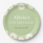 ボホデイジー2つのフローラグリーンボヘミアン2番目の誕生日 ペーパープレート (正面)