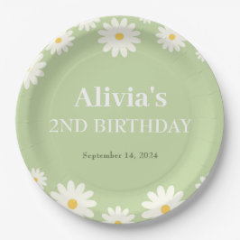 ボホデイジー2つのフローラグリーンボヘミアン2番目の誕生日 ペーパープレート