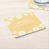 ボホデイジー2つのフローラゴールデンボヘミアン2番目の誕生日 スクエアペーパーコースター (アングル)