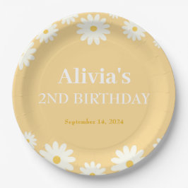 ボホデイジー2つのフローラゴールデンボヘミアン2番目の誕生日 ペーパープレート