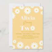 ボホデイジー2つのフローラゴールデンボヘミアン2番目の誕生日 招待状 (正面)