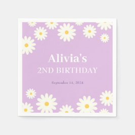 ボホデイジー2つのフローラパープルボヘミアン2番目の誕生日 スタンダードカクテルナプキン