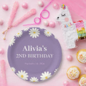 ボホデイジー2つのフローラパープルボヘミアン2番目の誕生日 ペーパープレート (パーティー)