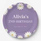 ボホデイジー2つのフローラパープルボヘミアン2番目の誕生日 ペーパープレート (正面)
