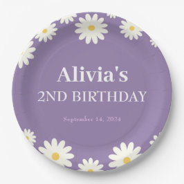 ボホデイジー2つのフローラパープルボヘミアン2番目の誕生日 ペーパープレート
