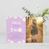 ボホデイジー2つのフローラパープルボヘミアン2番目の誕生日 招待状 (スタンド正面)