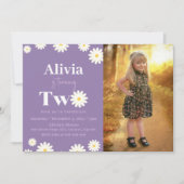 ボホデイジー2つのフローラパープルボヘミアン2番目の誕生日 招待状 (正面)
