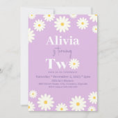 ボホデイジー2つのフローラパープルボヘミアン2番目の誕生日 招待状 (正面)