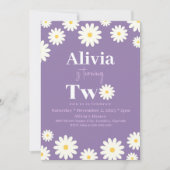 ボホデイジー2つのフローラパープルボヘミアン2番目の誕生日 招待状 (正面)
