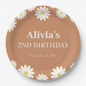 ボホデイジー2つのフローラブラウンボヘミアの2番目の誕生日 ペーパープレート (正面)