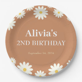 ボホデイジー2つのフローラブラウンボヘミアの2番目の誕生日 ペーパープレート
