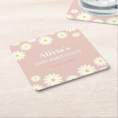 ボホデイジー2フローラピンクボヘミアン第2誕生日 スクエアペーパーコースター (アングル)