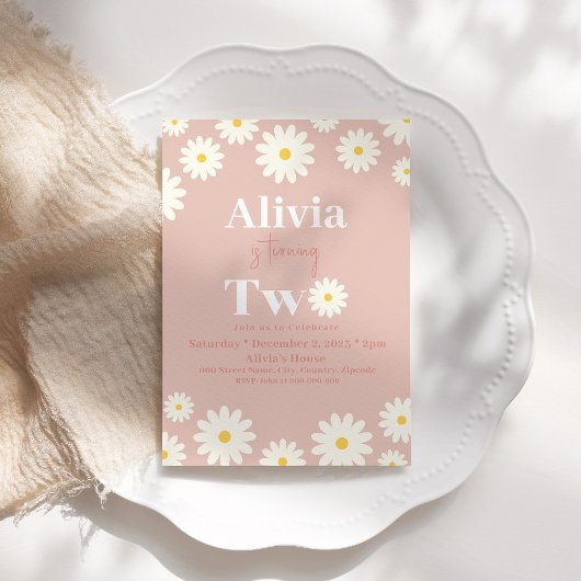 ボホデイジー2フローラピンクボヘミアン第2誕生日 招待状