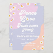 ボホデイジー4歳の誕生日平和に愛する4人の若者 招待状 (正面/裏面)