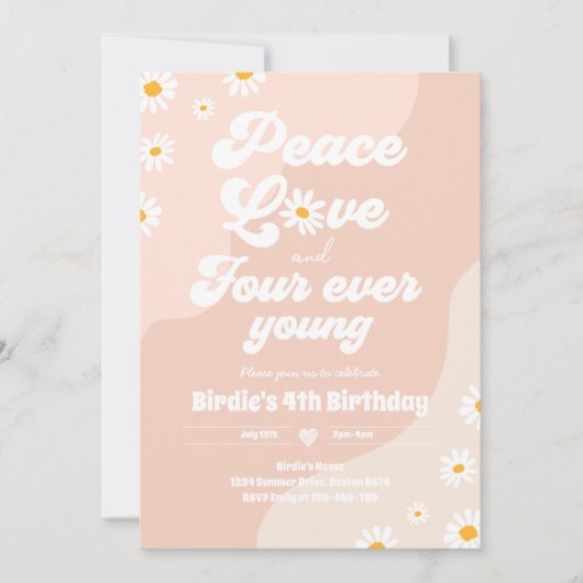 ボホデイジー4thバースデーピースラブフォーエブヤング 招待状 (正面)