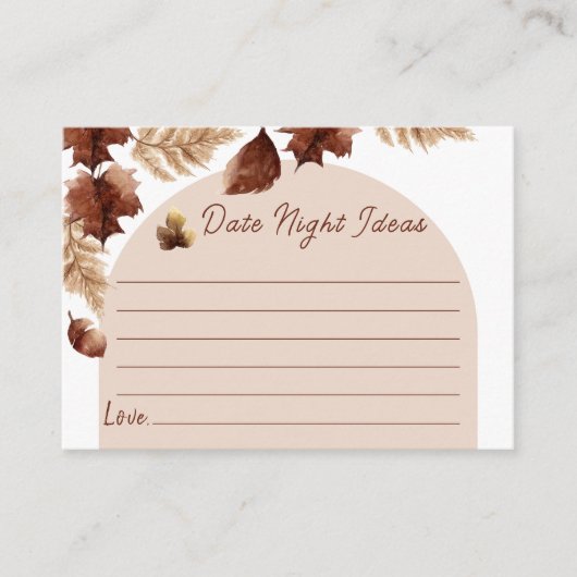 ボホデイトナイトアイディア秋ブライダルシャワー日付ゲーム エンクロージャーカード (正面)