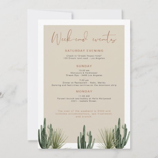 ボホデザートカクスタス バチェロレッテの行程 招待状 (裏面)